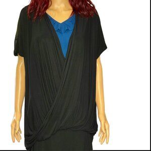Skinnytees Crossover Short Sleeve Tunic Top, Black Size Plus